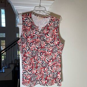 Red, White and Blue Sleevess Blouse with Silver Buttons by Etcetera